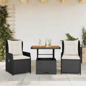 Small table and chairs with 3 black synthetic rattan cushions. by vidaXL, Garden sets - Ref: Foro24-3262765, Price: 303,99 €,...