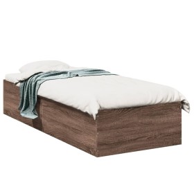 Brown oak engineered wood bed frame 75x190 cm by vidaXL, Beds and slatted bases - Ref: Foro24-841992, Price: 76,99 €, Discoun...