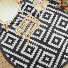 Alfombra de exterior PP blanco y negro Ø200 cm de vidaXL, Protectores para exterior - Ref: Foro24-368580, Precio: 38,99 €, De...