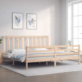 Estructura de cama de matrimonio con cabecero madera maciza de vidaXL, Camas y somieres - Ref: Foro24-3193806, Precio: 145,99...