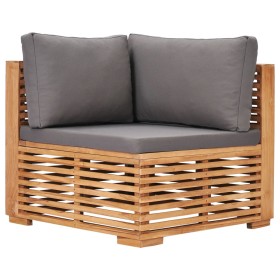 Garten-Ecksofa, graues Kissen, massives Teakholz von vidaXL, Modulare Sofas für den Außenbereich - Ref: Foro24-49378, Preis: ...