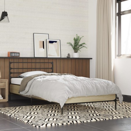 Sonoma oak metal engineered wood bed frame 100x200 cm by vidaXL, Beds and slatted bases - Ref: Foro24-845588, Price: 101,99 €...