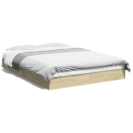 Sonoma oak engineered wood bed frame 140x200 cm by vidaXL, Beds and slatted bases - Ref: Foro24-842023, Price: 98,14 €, Disco...