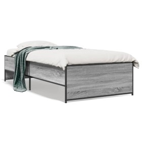 Estructura cama madera ingeniería metal gris Sonoma 100x200 cm de vidaXL, Camas y somieres - Ref: Foro24-845239, Precio: 91,9...