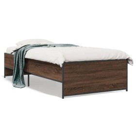 Estructura cama madera ingeniería metal roble marrón 90x200 cm de vidaXL, Camas y somieres - Ref: Foro24-845245, Precio: 90,9...