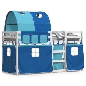 Bunk bed with curtains solid blue pine wood 90x190 cm by vidaXL, Beds and slatted bases - Ref: Foro24-3283998, Price: 214,99 ...