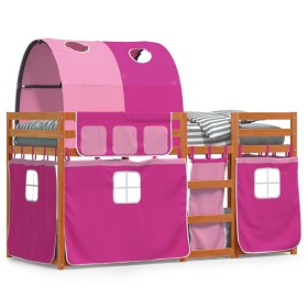 Bunk bed with curtains solid pink pine wood 90x200 cm by vidaXL, Beds and slatted bases - Ref: Foro24-3284038, Price: 193,75 ...