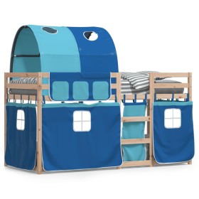 Bunk bed with curtains solid blue pine wood 90x200 cm by vidaXL, Beds and slatted bases - Ref: Foro24-3284019, Price: 185,14 ...