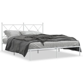 Metal bed frame with white headboard 150x200 cm by vidaXL, Beds and slatted bases - Ref: Foro24-376553, Price: 112,42 €, Disc...