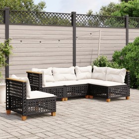 5-teiliges Gartenmöbel-Set und Kissen aus synthetischem Rattan schwarz von vidaXL, Gartensets - Ref: Foro24-3261836, Preis: 4...