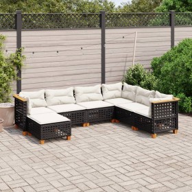 Set de sofás de jardín 7 pzas con cojines ratán sintético negro de vidaXL, Conjuntos de jardín - Ref: Foro24-3261938, Precio:...