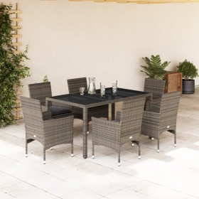 7-teiliges Garten-Esszimmer-Set und Kissen synthetisches Rattanglas grau von vidaXL, Gartensets - Ref: Foro24-3278558, Preis:...