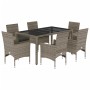 Set comedor jardín 7 pzas y cojines ratán sintético vidrio gris de vidaXL, Conjuntos de jardín - Ref: Foro24-3278558, Precio:...