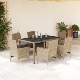 Garden dining set 7 pieces with synthetic rattan cushions and beige glass by vidaXL, Garden sets - Ref: Foro24-3278564, Price...