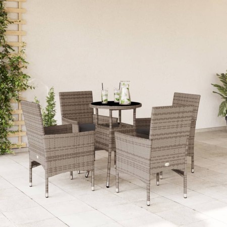 Set comedor jardín 5 pzas y cojines ratán sintético vidrio gris de vidaXL, Conjuntos de jardín - Ref: Foro24-3278622, Precio:...