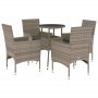 Set comedor jardín 5 pzas y cojines ratán sintético vidrio gris de vidaXL, Conjuntos de jardín - Ref: Foro24-3278622, Precio:...