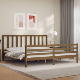 Honey brown solid wood bed frame with headboard by vidaXL, Beds and slatted bases - Ref: Foro24-3193874, Price: 182,99 €, Dis...