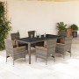 Set comedor jardín 7 pzas y cojines ratán sintético vidrio gris de vidaXL, Conjuntos de jardín - Ref: Foro24-3278655, Precio:...