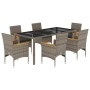 Set comedor jardín 7 pzas y cojines ratán sintético vidrio gris de vidaXL, Conjuntos de jardín - Ref: Foro24-3278655, Precio:...