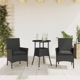 3 Stück Garten Esszimmer Set Kissen synthetisches Rattan schwarzes Glas von vidaXL, Gartensets - Ref: Foro24-3278617, Preis: ...