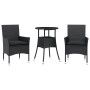 Set comedor jardín 3 pzas cojines ratán sintético vidrio negro de vidaXL, Conjuntos de jardín - Ref: Foro24-3278617, Precio: ...