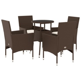 Garden dining set 5 pieces with synthetic rattan cushions and brown glass. by vidaXL, Garden sets - Ref: Foro24-3278620, Pric...