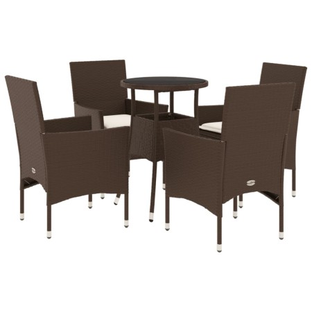 Set comedor jardín 5 pzas cojines ratán sintético vidrio marrón de vidaXL, Conjuntos de jardín - Ref: Foro24-3278620, Precio:...