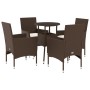 Garden dining set 5 pieces with synthetic rattan cushions and brown glass. by vidaXL, Garden sets - Ref: Foro24-3278620, Pric...