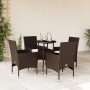 Garden dining set 5 pieces with synthetic rattan cushions and brown glass. by vidaXL, Garden sets - Ref: Foro24-3278620, Pric...