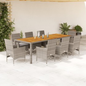 Set de comedor jardín 9 pzas con cojines ratán PE acacia gris de vidaXL, Conjuntos de jardín - Ref: Foro24-3278695, Precio: 7...