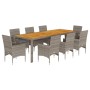 Set de comedor jardín 9 pzas con cojines ratán PE acacia gris de vidaXL, Conjuntos de jardín - Ref: Foro24-3278695, Precio: 7...