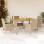 Set de comedor jardín 5 pzas con cojines ratán PE acacia beige de vidaXL, Conjuntos de jardín - Ref: Foro24-3278683, Precio: ...