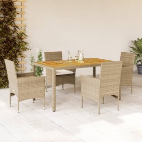 5-teiliges Garten-Esszimmer-Set mit PE-Rattankissen Akazienbeige von vidaXL, Gartensets - Ref: Foro24-3278683, Preis: 402,99 ...