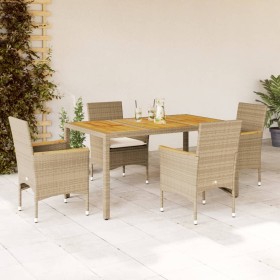 Set de comedor jardín 5 pzas con cojines ratán PE acacia beige de vidaXL, Conjuntos de jardín - Ref: Foro24-3278641, Precio: ...