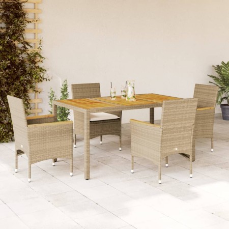 5-piece garden dining set with PE rattan cushions in beige acacia by vidaXL, Garden sets - Ref: Foro24-3278641, Price: 449,18...