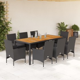 Set de comedor jardín 9 pzas con cojines ratán PE acacia negro de vidaXL, Conjuntos de jardín - Ref: Foro24-3278674, Precio: ...