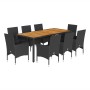 Set de comedor jardín 9 pzas con cojines ratán PE acacia negro de vidaXL, Conjuntos de jardín - Ref: Foro24-3278674, Precio: ...