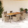 7-piece garden dining set with PE rattan cushions in beige acacia by vidaXL, Garden sets - Ref: Foro24-3278643, Price: 634,68...