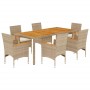 Set de comedor jardín 7 pzas con cojines ratán PE acacia beige de vidaXL, Conjuntos de jardín - Ref: Foro24-3278643, Precio: ...