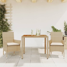 3-piece garden dining set with PE rattan cushions in beige acacia by vidaXL, Garden sets - Ref: Foro24-3278681, Price: 236,69...