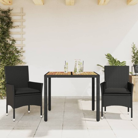 Set de comedor jardín 3 pzas con cojines ratán PE acacia negro de vidaXL, Conjuntos de jardín - Ref: Foro24-3278669, Precio: ...