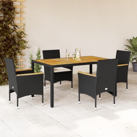 5-piece garden dining set with black PE rattan cushions and acacia wood. by vidaXL, Garden sets - Ref: Foro24-3278629, Price:...