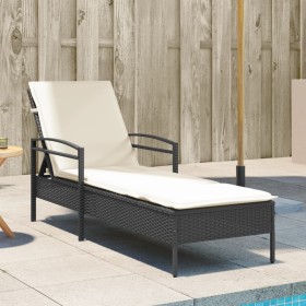 Sun lounger with black synthetic rattan cushion 63x200x81 cm by vidaXL, Loungers - Ref: Foro24-368299, Price: 157,38 €, Disco...