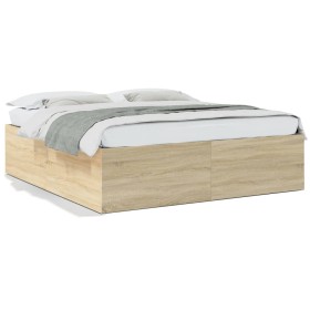 Sonoma oak engineered wood bed frame 180x200 cm by vidaXL, Beds and slatted bases - Ref: Foro24-3280904, Price: 161,45 €, Dis...