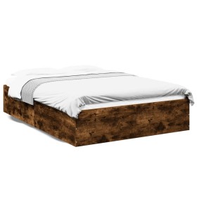 Estructura de cama madera de ingeniería roble ahumado 135x190cm de vidaXL, Camas y somieres - Ref: Foro24-3281039, Precio: 11...