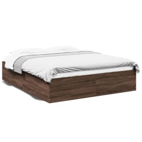 Oak brown engineered wood bed frame 150x200 cm by vidaXL, Beds and slatted bases - Ref: Foro24-3281013, Price: 124,99 €, Disc...