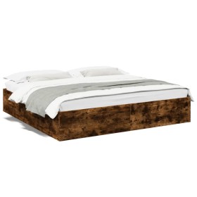 Smoked oak engineered wood bed frame 200x200cm by vidaXL, Beds and slatted bases - Ref: Foro24-3280990, Price: 134,99 €, Disc...