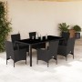 Garten Esszimmer Set 7 Stück Kissen synthetisches Rattan schwarzes Glas von vidaXL, Gartensets - Ref: Foro24-3278547, Preis: ...