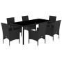 Set comedor jardín 7 pzas cojines ratán sintético vidrio negro de vidaXL, Conjuntos de jardín - Ref: Foro24-3278547, Precio: ...