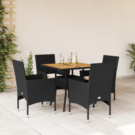 Set de comedor jardín 5 pzas con cojines ratán PE acacia negro de vidaXL, Conjuntos de jardín - Ref: Foro24-3278710, Precio: ...